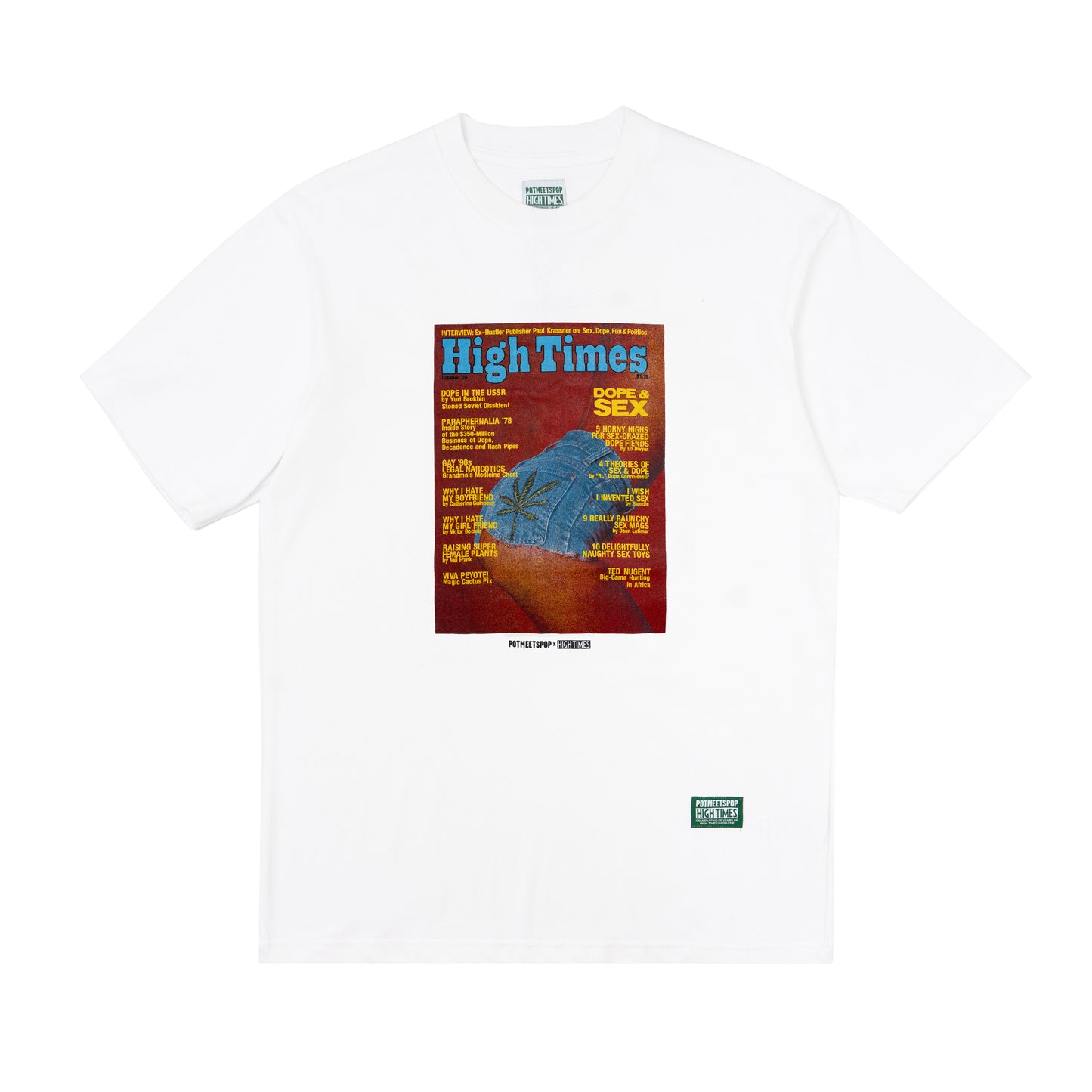 POT MEETS POP X HIGH TIMES MAGAZINE - HORNY HIGHS TEE WHITE