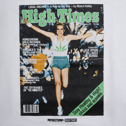 POT MEETS POP X HIGH TIMES MAGAZINE - GRASS & RUNNING TEE WHITE