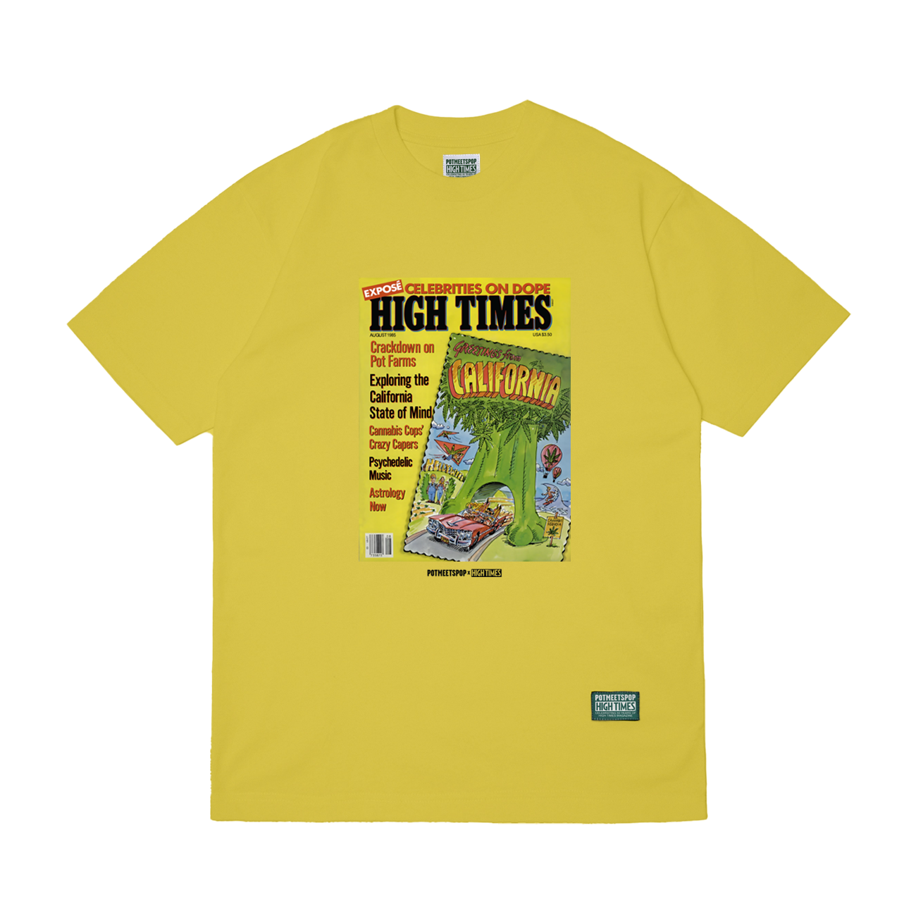 POT MEETS POP X HIGH TIMES MAGAZINE - GREETINGS FROM CALIFORNIA TEE YELLOW