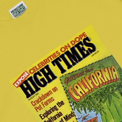 POT MEETS POP X HIGH TIMES MAGAZINE - GREETINGS FROM CALIFORNIA TEE YELLOW