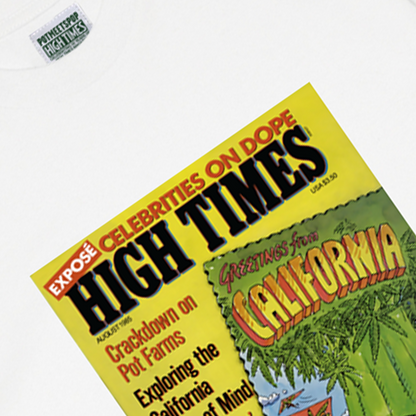 POT MEETS POP X HIGH TIMES MAGAZINE - GREETINGS FROM CALIFORNIA TEE WHITE