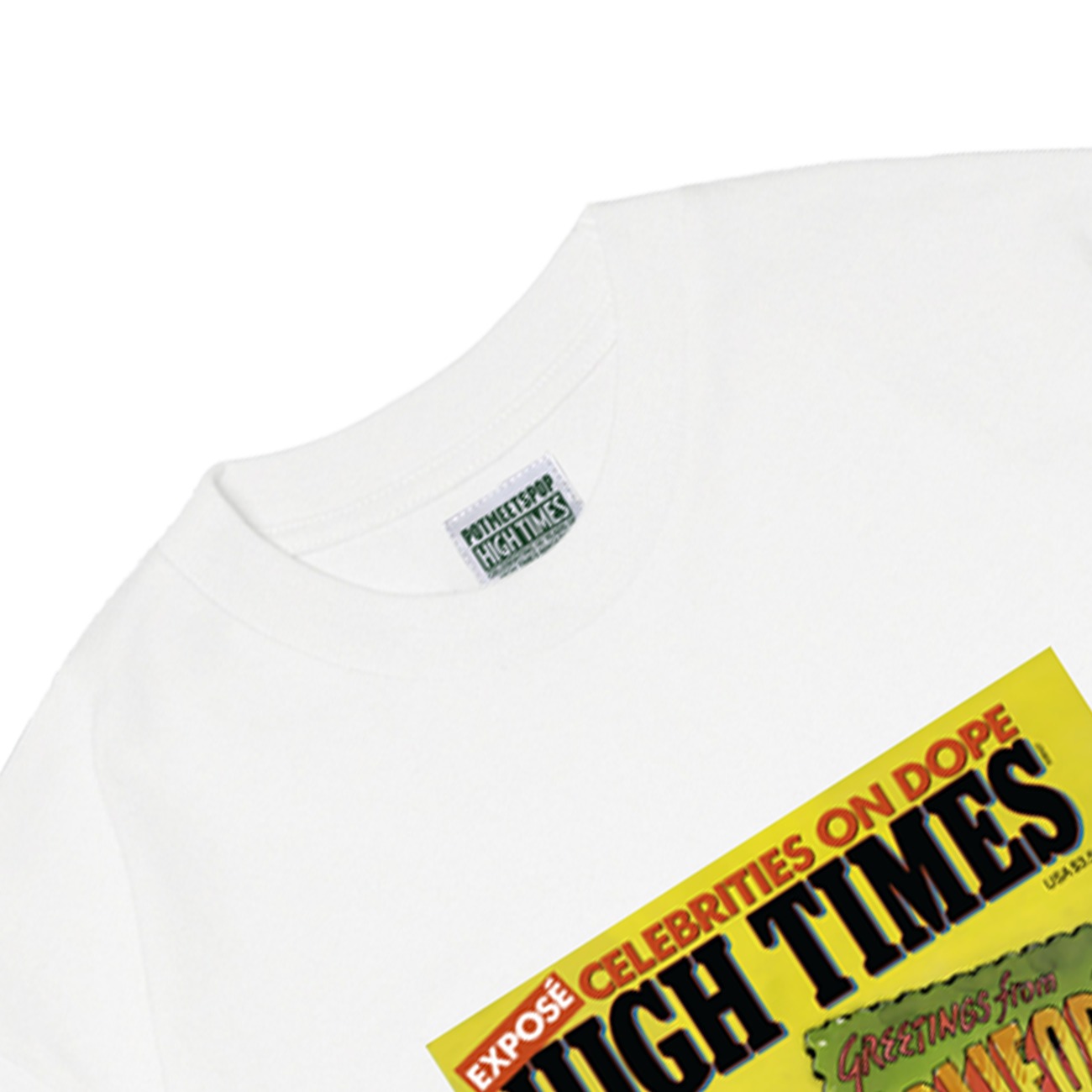 POT MEETS POP X HIGH TIMES MAGAZINE - GREETINGS FROM CALIFORNIA TEE WHITE