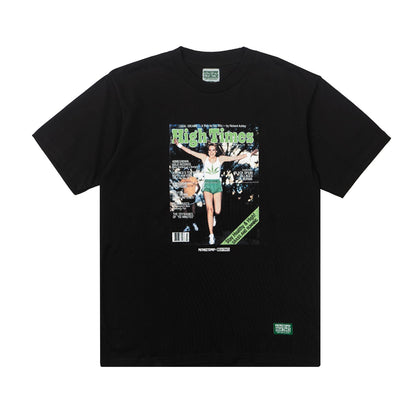 POT MEETS POP X HIGH TIMES MAGAZINE - GRASS & RUNNING TEE BLACK