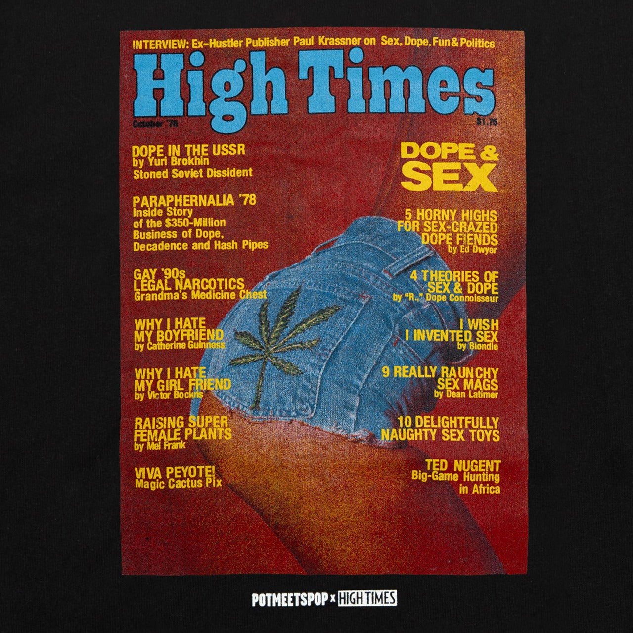 POT MEETS POP X HIGH TIMES MAGAZINE - HORNY HIGHS TEE BLACK